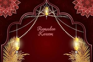 Ramadan Kareem Islamic red and gold luxury with pattern vector