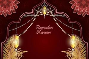 Ramadan Kareem Islamic red and gold luxury with pattern vector