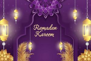 ramadan kareem lujo islámico morado y dorado con mandala vector