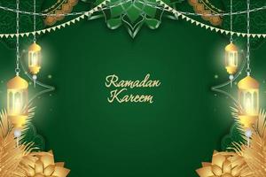 Ramadan Kareem Islamic style green and gold luxury with mandala vector