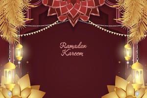 Ramadan Kareem Islamic red and gold luxury with flower ornament vector