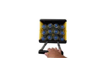 Man Holding trolley With Water Bottles on a white background photo