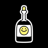 botella de alcohol con emoji de sonrisa, ilustración para camisetas, pegatinas o prendas de vestir. con estilo garabato, retro y caricatura. vector