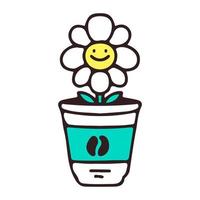 Sunflower and coffee, illustration for t-shirt, sticker, or apparel merchandise. With doodle, retro, and cartoon style. vector