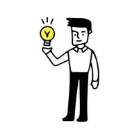 Young man with lamp idea, illustration with doodle, retro, and cartoon style. vector