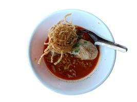 Top view isolated Khao Soi - Northern Thai Curry Noodles photo