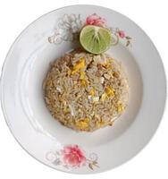 Egg fried rice with chicken on white background. photo