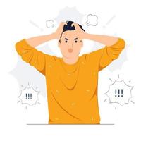 Man feeling angry with brain explosion stressed, shocked, surprise face, angry and frustrated. Fear and upset for making mistake concept illustration vector