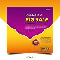 plantilla de redes sociales de venta de ramadán. super venta de ramadán, mega venta y gran venta vector
