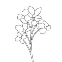 Black silhouettes of Coloring book page design with Hand drawn sketch flowers vector