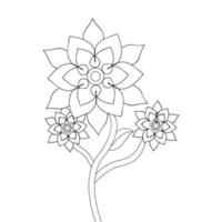 outline illustration flower Coloring book page with single Line art on black and white background vector