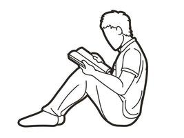 un hombre leyendo un libro vector