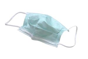 Used green medical surgical mask on white with cliping path. photo