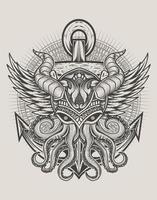 illustration vintage octopus for marine logo vector