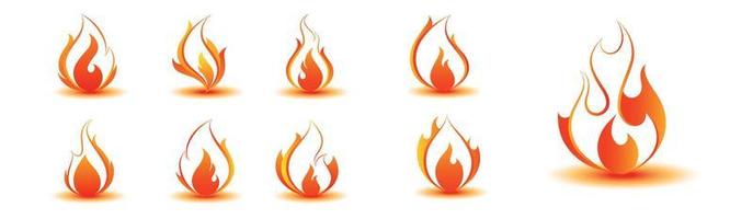 conjunto de vector de llama de fuego rojo y naranja