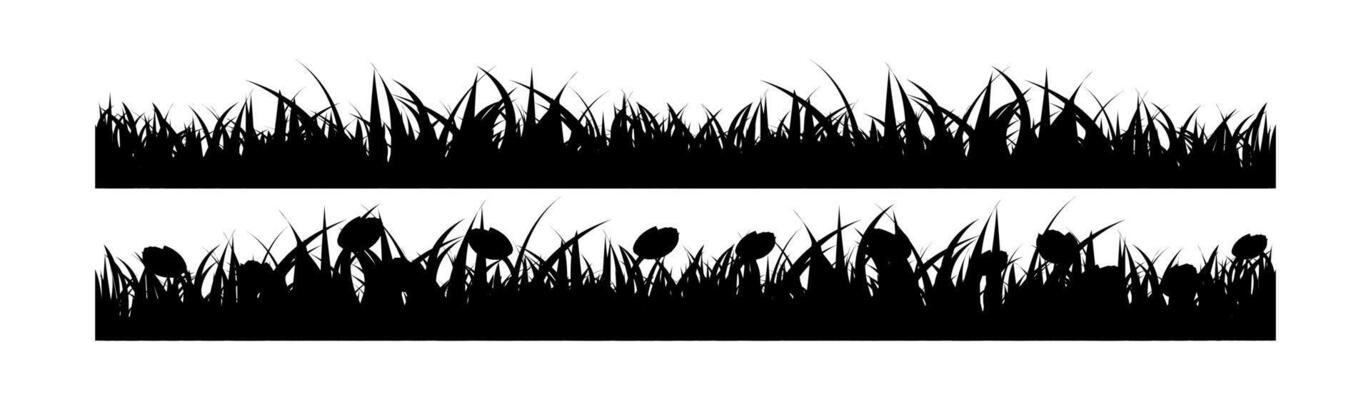 Grass border silhouettes. Black grass silhouettes, natural environment herb borders, grass panorama. Landscape lawn elements isolated symbols set vector eps 10