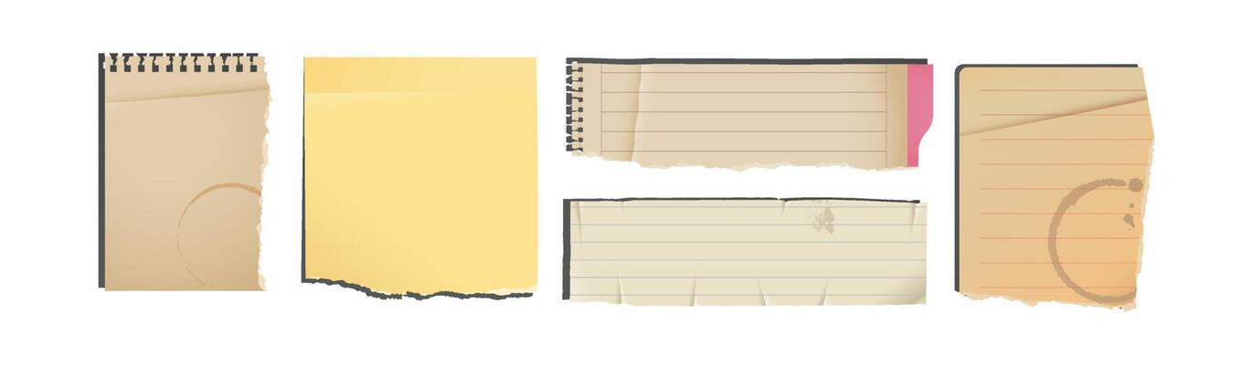 notebook paper with torn edges stuck on gray background. Pink sheets of note papers, sticky notes