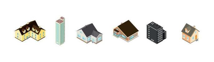 Buildings city set. Isometric top view. Separate vector town houses.