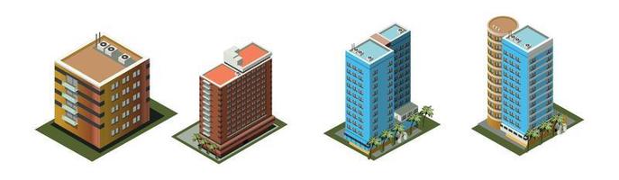 City modern buildings flat illustration isolated on white background. vector
