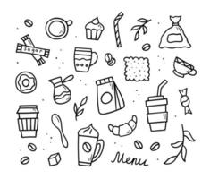 Set of hand drawn coffee doodles. Vector symbols and objects. Sketch style illustration.