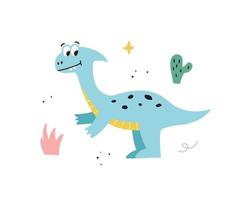 lindo dinosaurio dibujado a mano. dino de dibujos animados divertidos. ilustración de niños vectoriales. vector