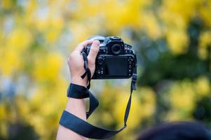 Hand and camera and travel photo