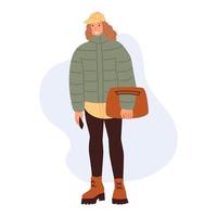 A young woman in winter clothes. Street style girl. Stylish people in fashionable clothes. Flat vector illustration