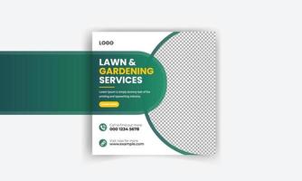 lawn or gardening service social media post and web banner template, Editable social media post vector