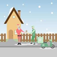 Santa Claus in modern times is sending gifts using a delivery service. Suitable for news media, illustrations, etc vector