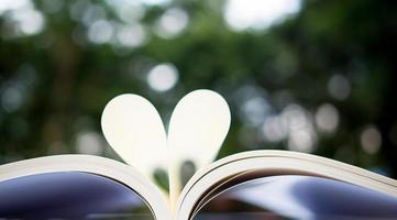 un libro en forma de corazón trata sobre personas que aman la lectura. foto