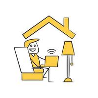 people stick figure working on laptop and working from home illustration vector