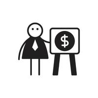 businessman stick figure character presenting dollar money vector