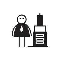 businessman stick figure character and office building vector