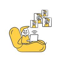 yellow people stick figure online conference concept vector