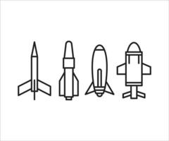 rocket line icons set vector