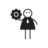 businessman stick figure character holding gear vector