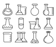 conjunto de iconos de cristalería de laboratorio y tubo de laboratorio vector