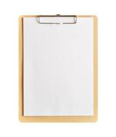 Clipboard with blank paper isolated on white background with clipping path photo