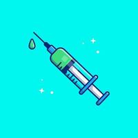 Injection Syringe Cartoon Vector Icon Illustration.  Healthcare Object Icon Concept Isolated Premium Vector.  Flat Cartoon Style