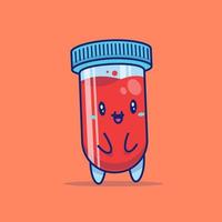 Líquido de sangre lindo en ilustración de icono de vector de dibujos animados de tubo concepto de icono de objeto de atención médica vector premium aislado. estilo de dibujos animados plana