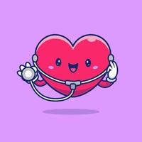 lindo corazón con estetoscopio ilustración de icono de vector de dibujos animados concepto de icono de objeto de atención médica vector premium aislado. estilo de dibujos animados plana