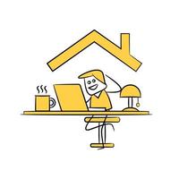 figura de palo de gente amarilla trabajando desde el concepto de casa vector