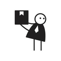 businessman stick figure character holding box vector