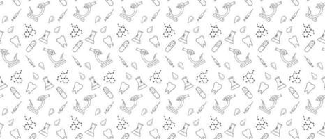 Medicine Seamless Doodle Line Art Pattern. vector