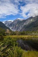 Distant view of the Franz Joseph Glacier in New Zealand photo