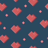 Vector pattern of geometric red hearts on dark blue. Seamless background.