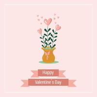 tarjeta del día de san valentín. flores en florero vector