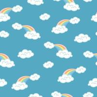 Cloud Background, Rainbow Seamless Pattern, Cartoon Vector Illustration, Blue Sky Background for Kid