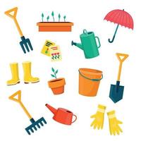 equipo de jardineros conjunto de objetos necesarios para la jardinería y la agricultura ilustraciones de vectores aislados