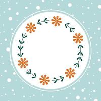 Hand drawn floral oval frame wreath with orange chamomiles on blue background vector